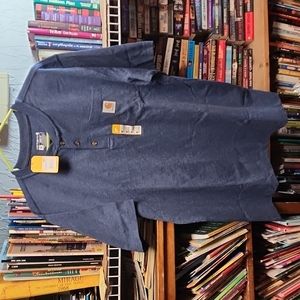 Carhartt Loose Fit Henley Short Sleeve Workwear Shirt Navy